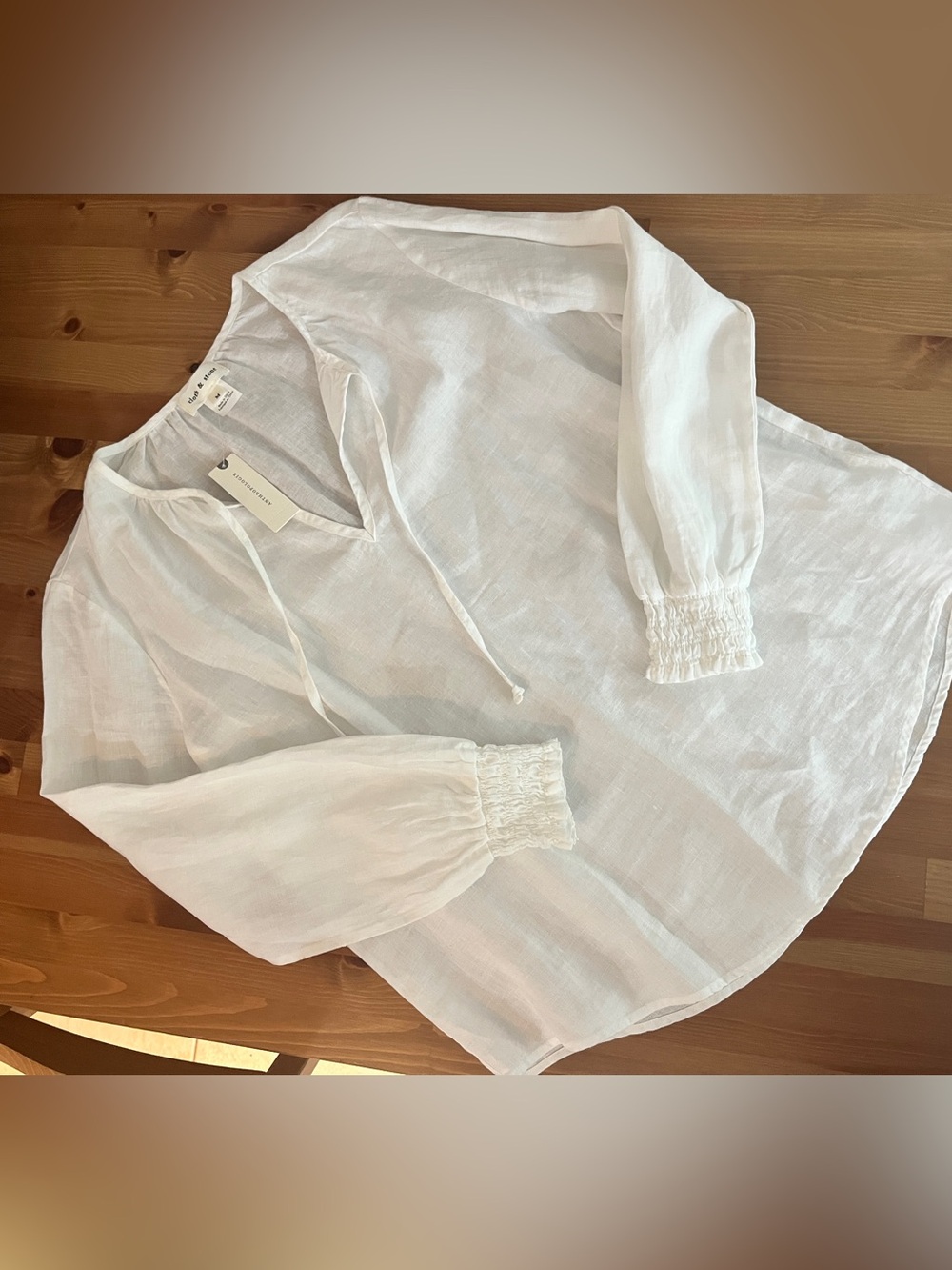 Anthropologie Cloth & Stone Tie Neck white linen blouse size medium - Picture 4 of 6